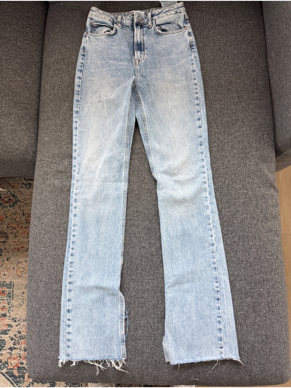 Zara Light Wash High-Rise Straight Women's Jeans with Split Hem | size 26